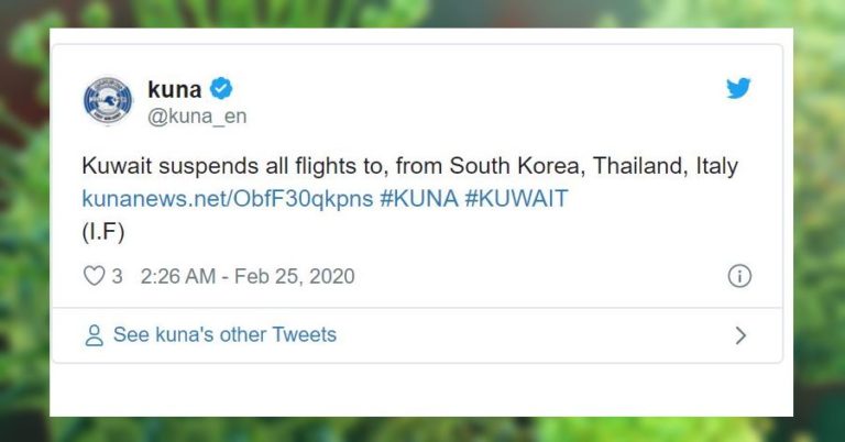 kuwait suspends flights thailand italy south korea